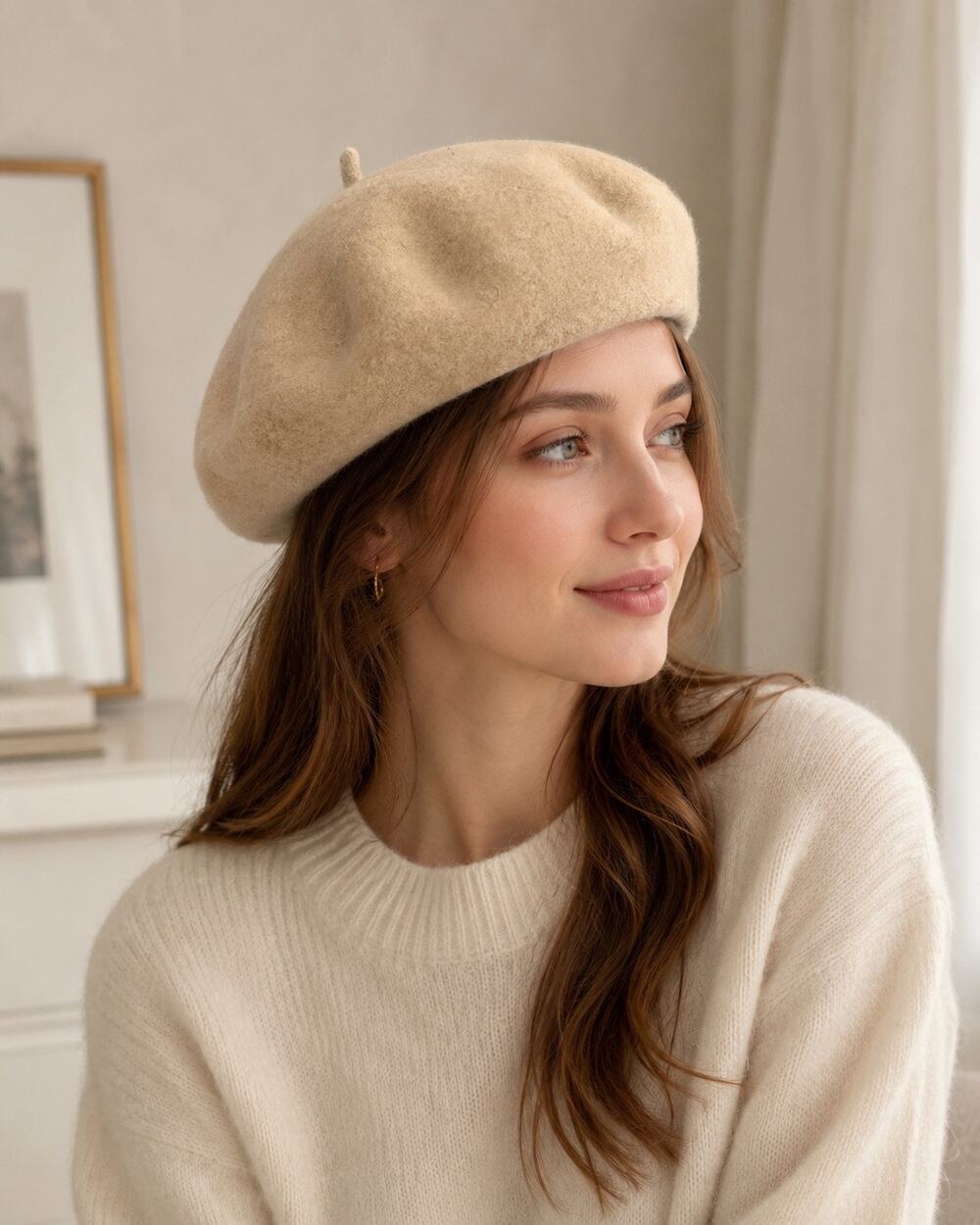 Women’s Tan Wool Felt Beret Hat French Parisian Vintage Beige Camel Unbranded